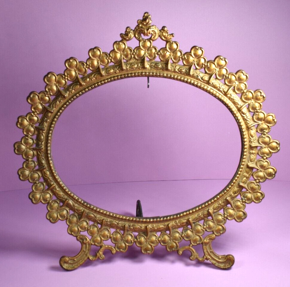 Large Antique Victorian Oval Metal Mirror or Picture Frame  Circa 1800s