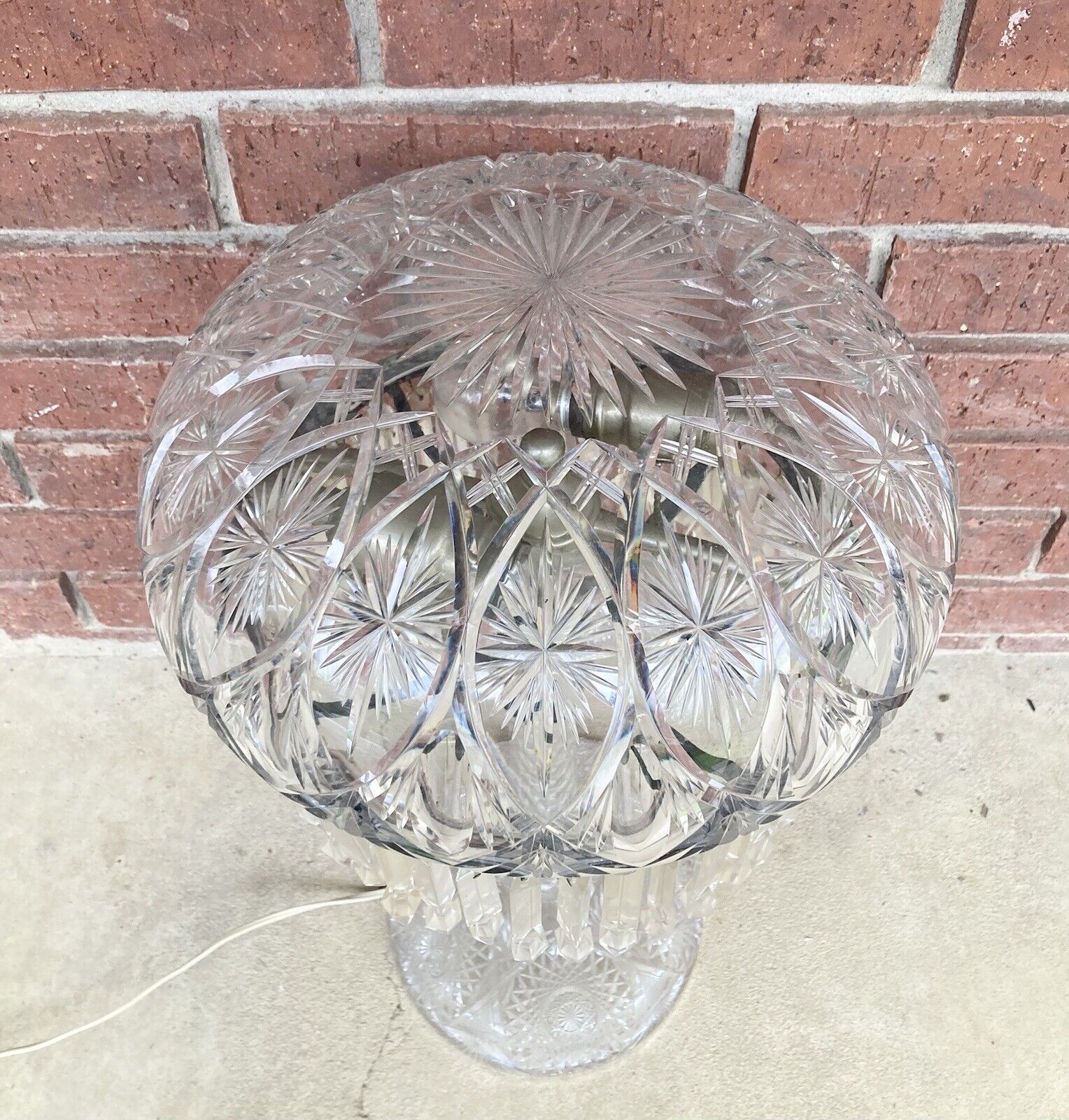 1905 American Brilliant Cut Crystal 2-Light Converted Parlor Mushroom Lamp 22”