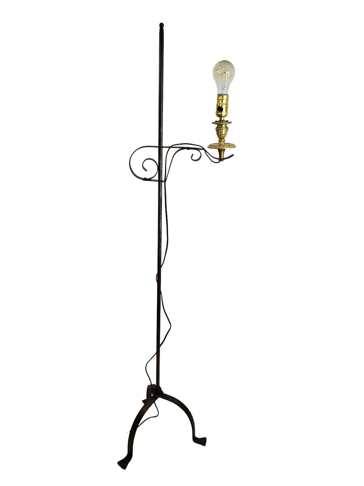 Vintage Adjustable Wrought Iron Bridge Lamp - Brass Candle Holder Accent