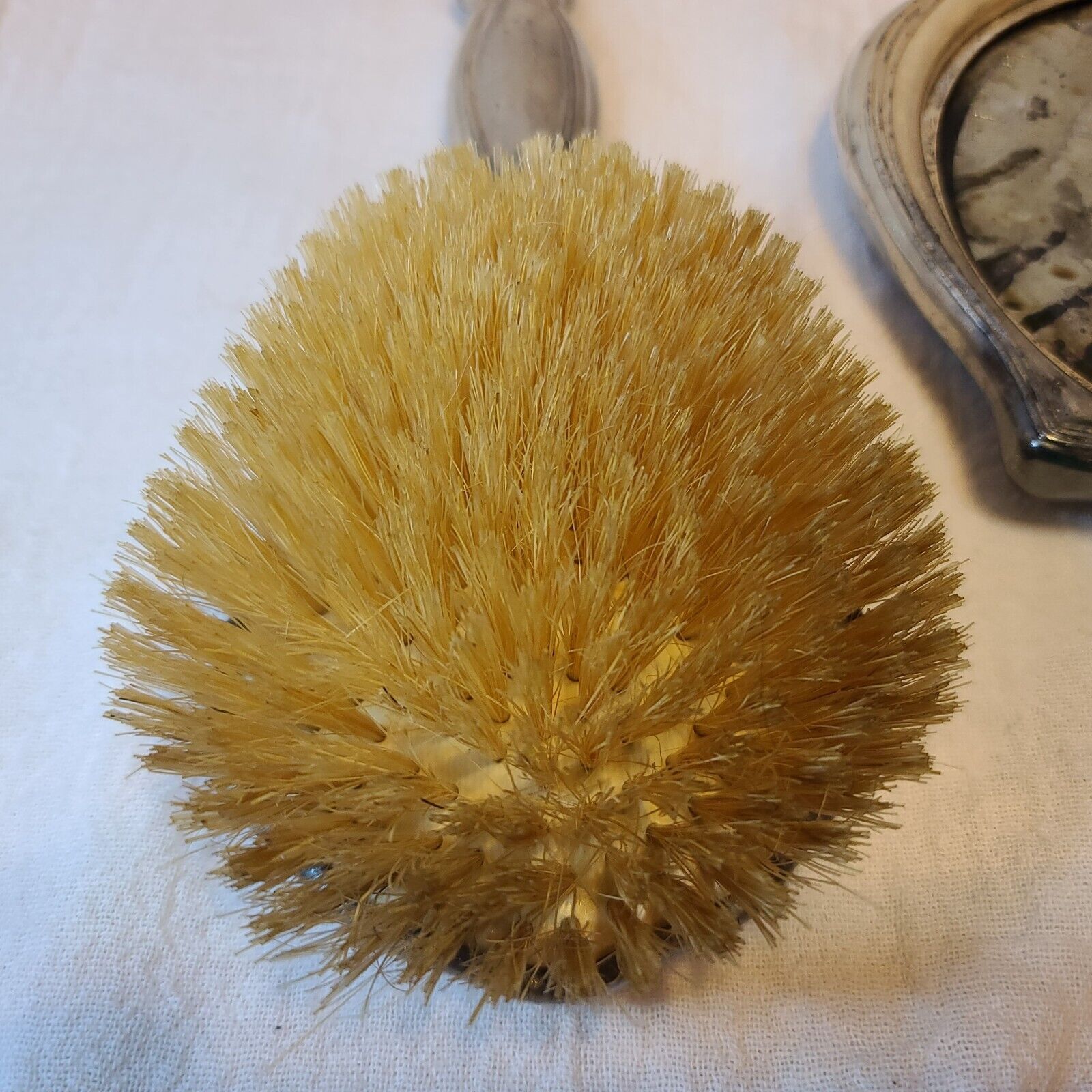 Art Nouveau Silver Plated Hand Mirror Brush Deco VTG ribbon Early 1900s Antique