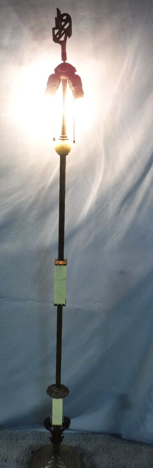 1900s Antique Art Deco Slag Glass Floor Lamp, Jadeite / Acro Agate