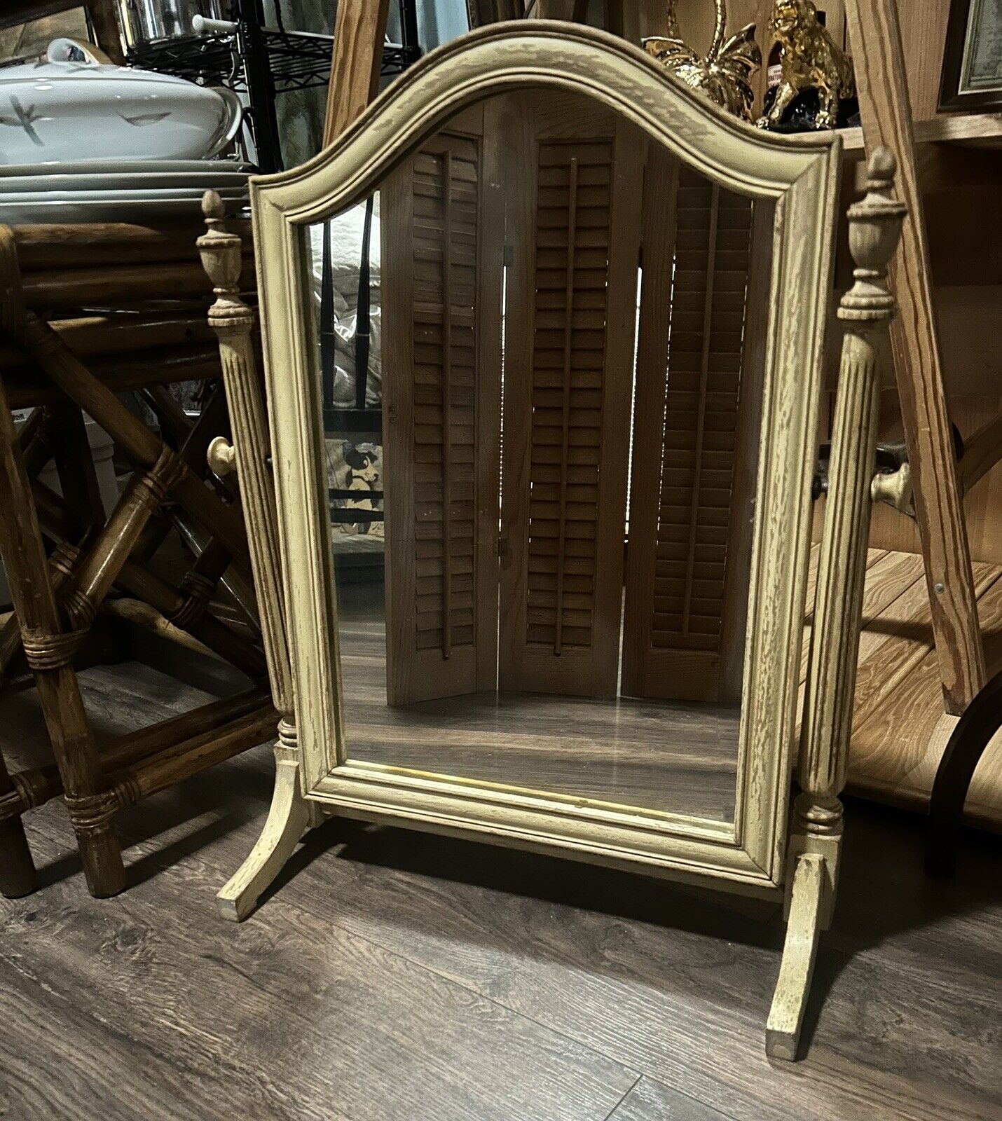 Antique Stressed Wood Swivel Mirror Vanity Shaving Dresser Chipped Paint 1800’s