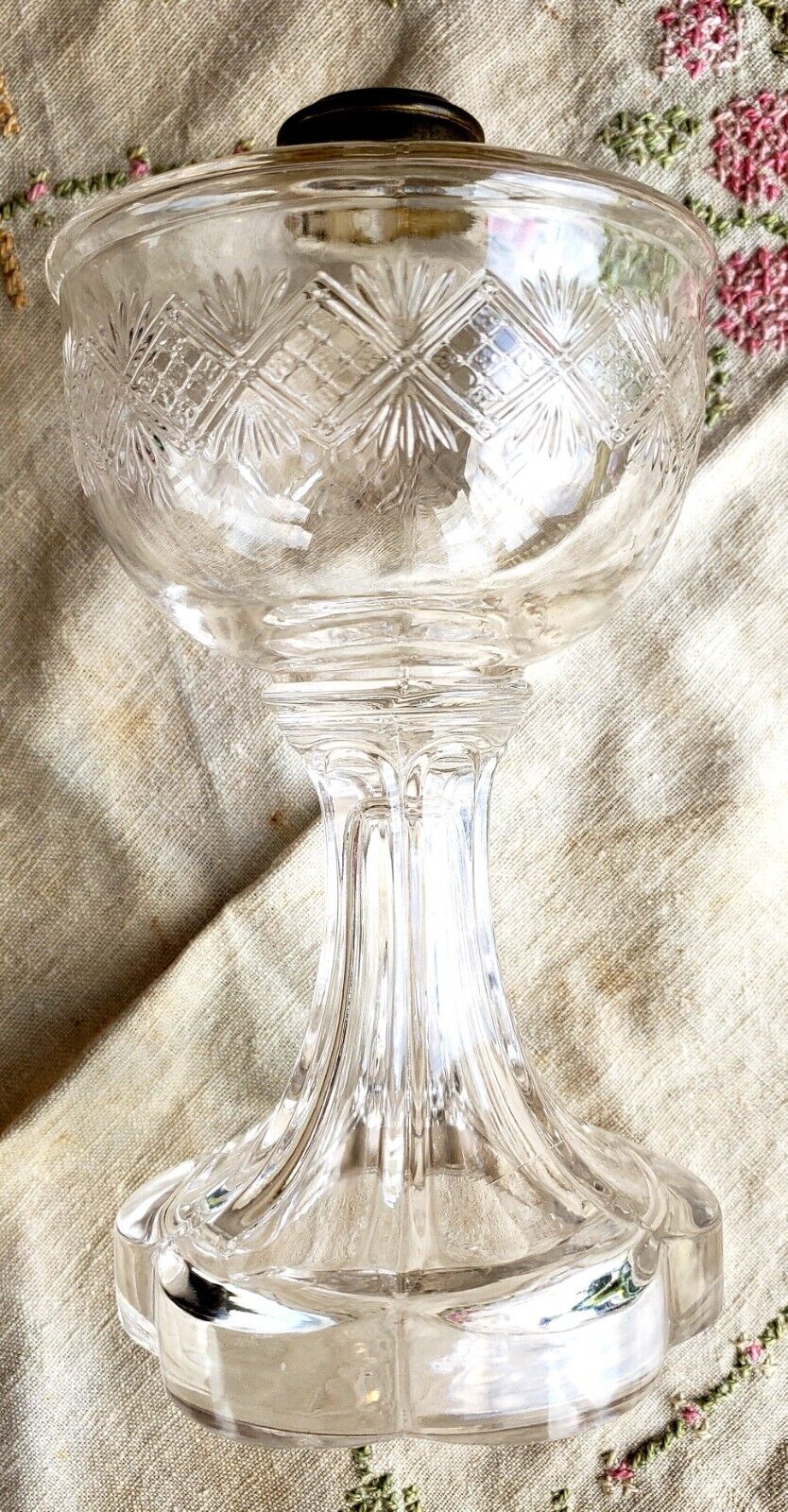 Diamond & Sunburst Oil Lamp EAPG Bryce, Walker & Co. c.1874 Clear Glass 8"H