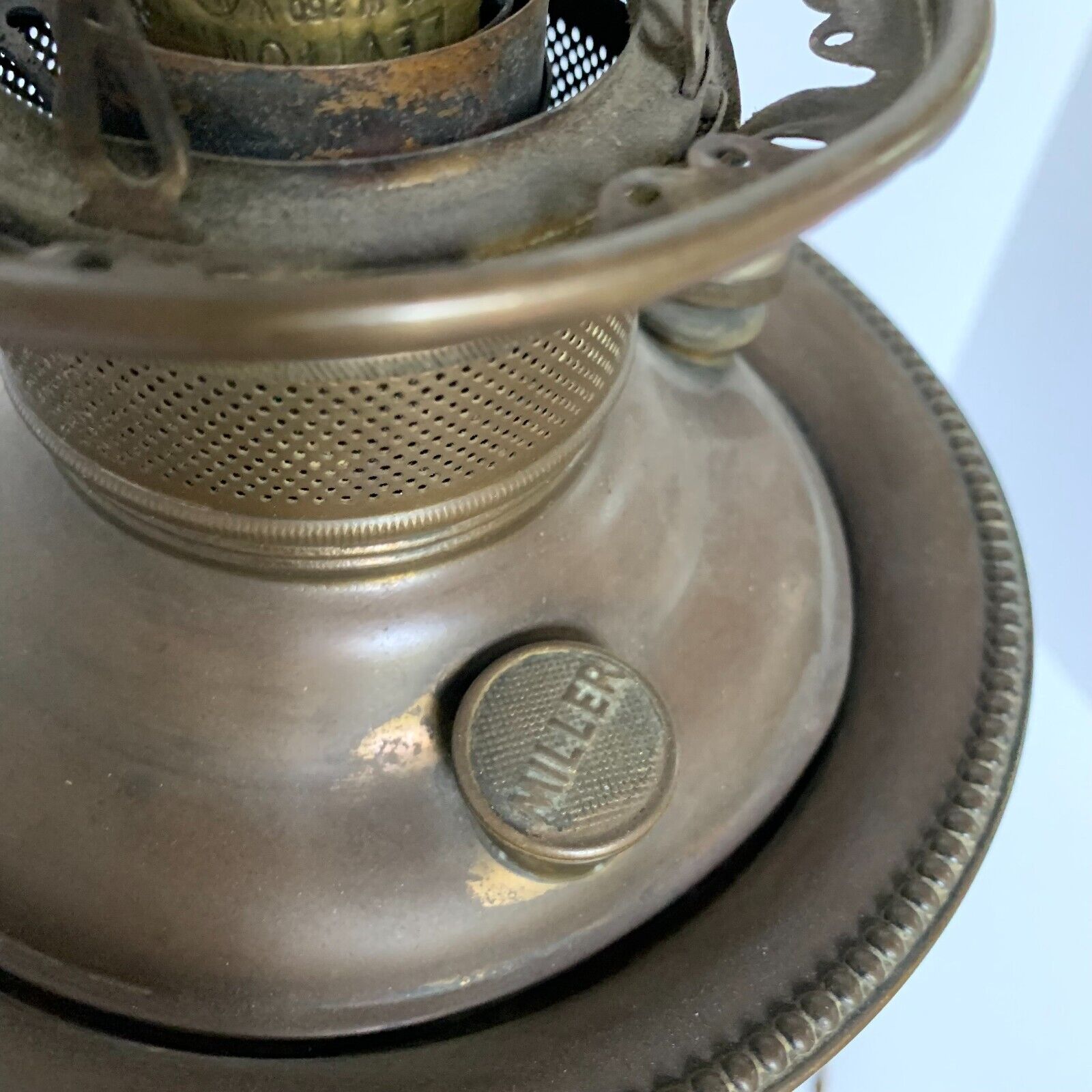 Antique Oil Table Lamp 1800s Brass Miller Signed Converted Electric