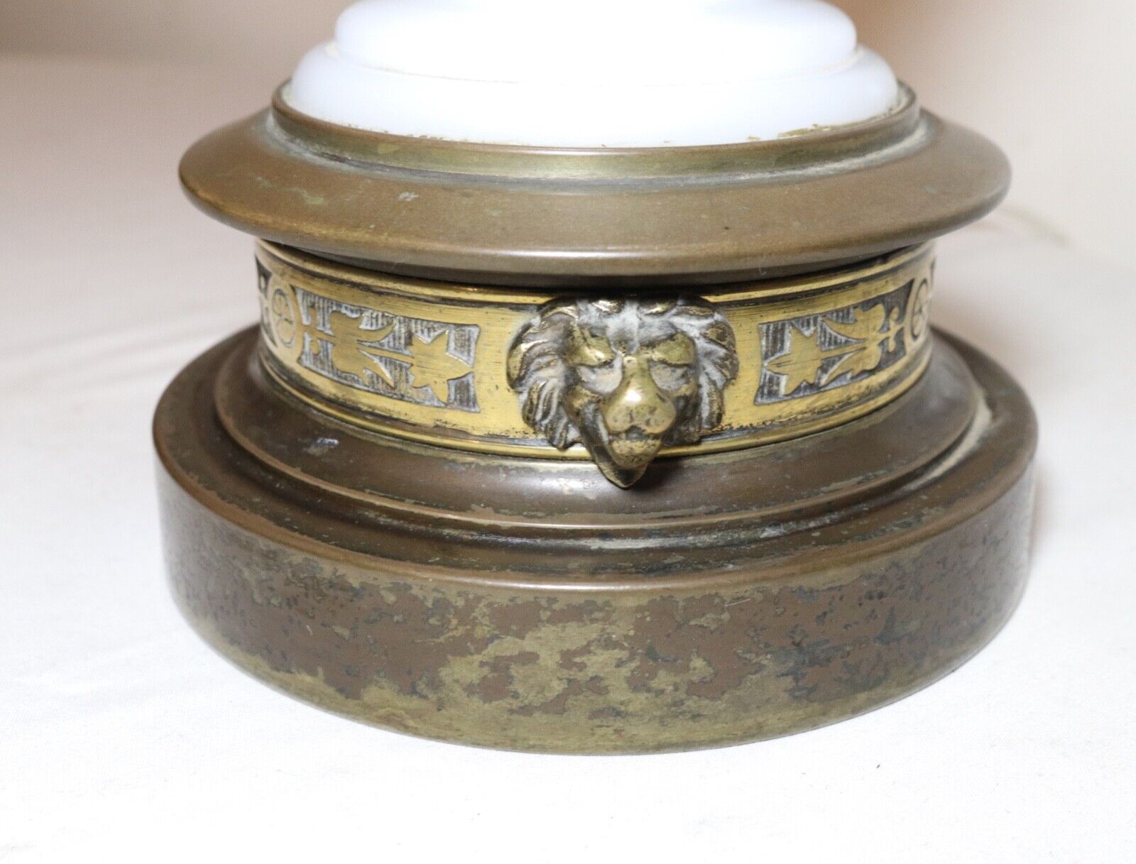 antique 1800's ornate Victorian bronze opal glass electrified oil parlor lamp