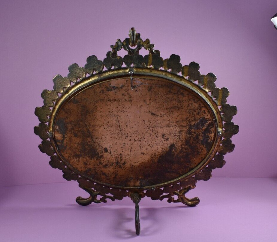 Large Antique Victorian Oval Metal Mirror or Picture Frame  Circa 1800s