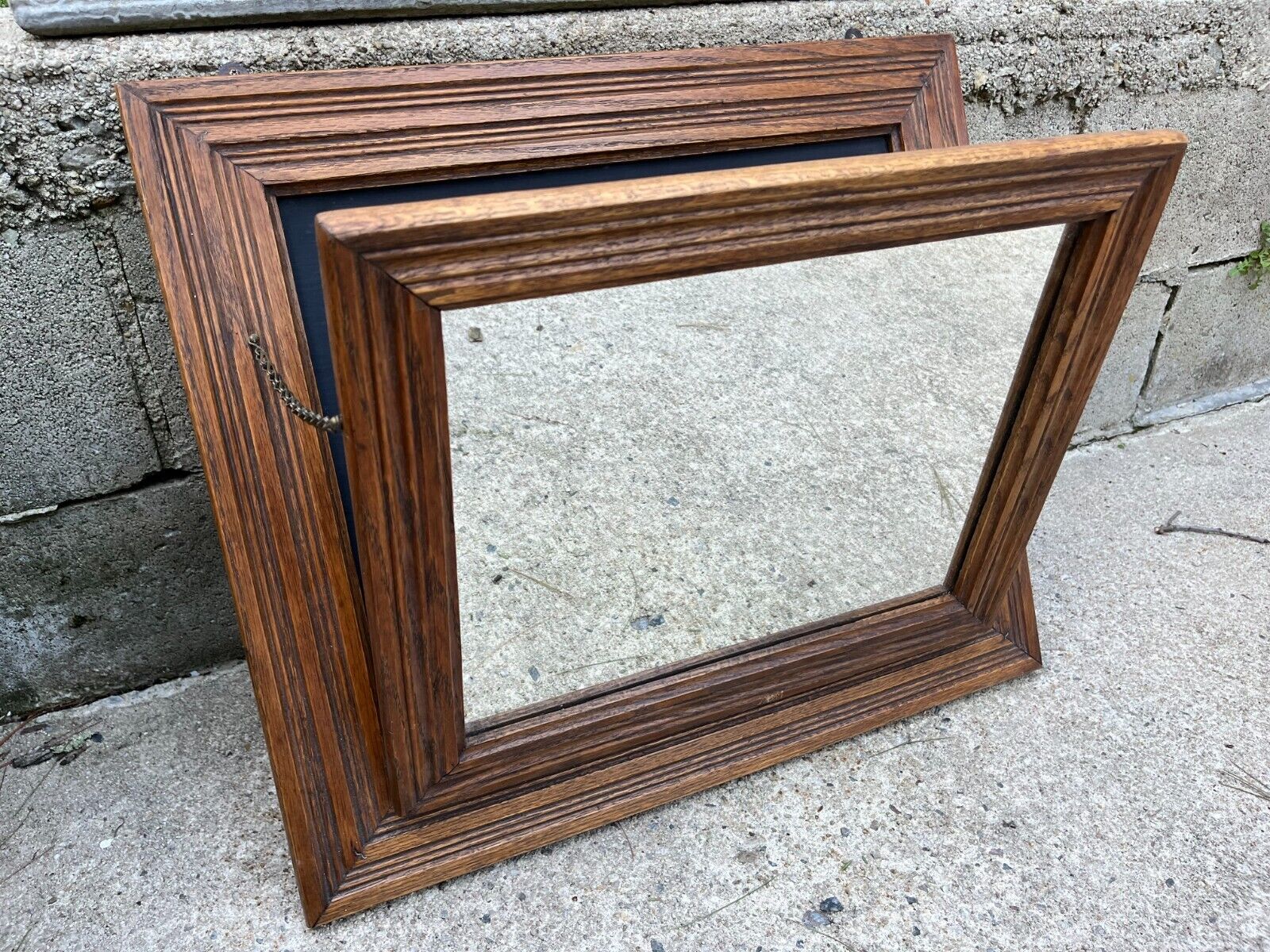 Antique 1800s Victorian Wall Tilt Mirror & Chalkboard Frame Magazine Holder Wood
