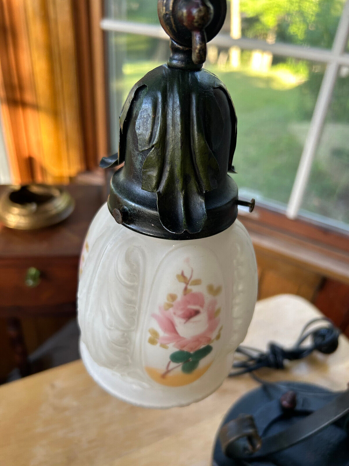 Early 1900's Art Nouveau Desk Lamp, Original Paint, Hubbell Socket, Free S/H