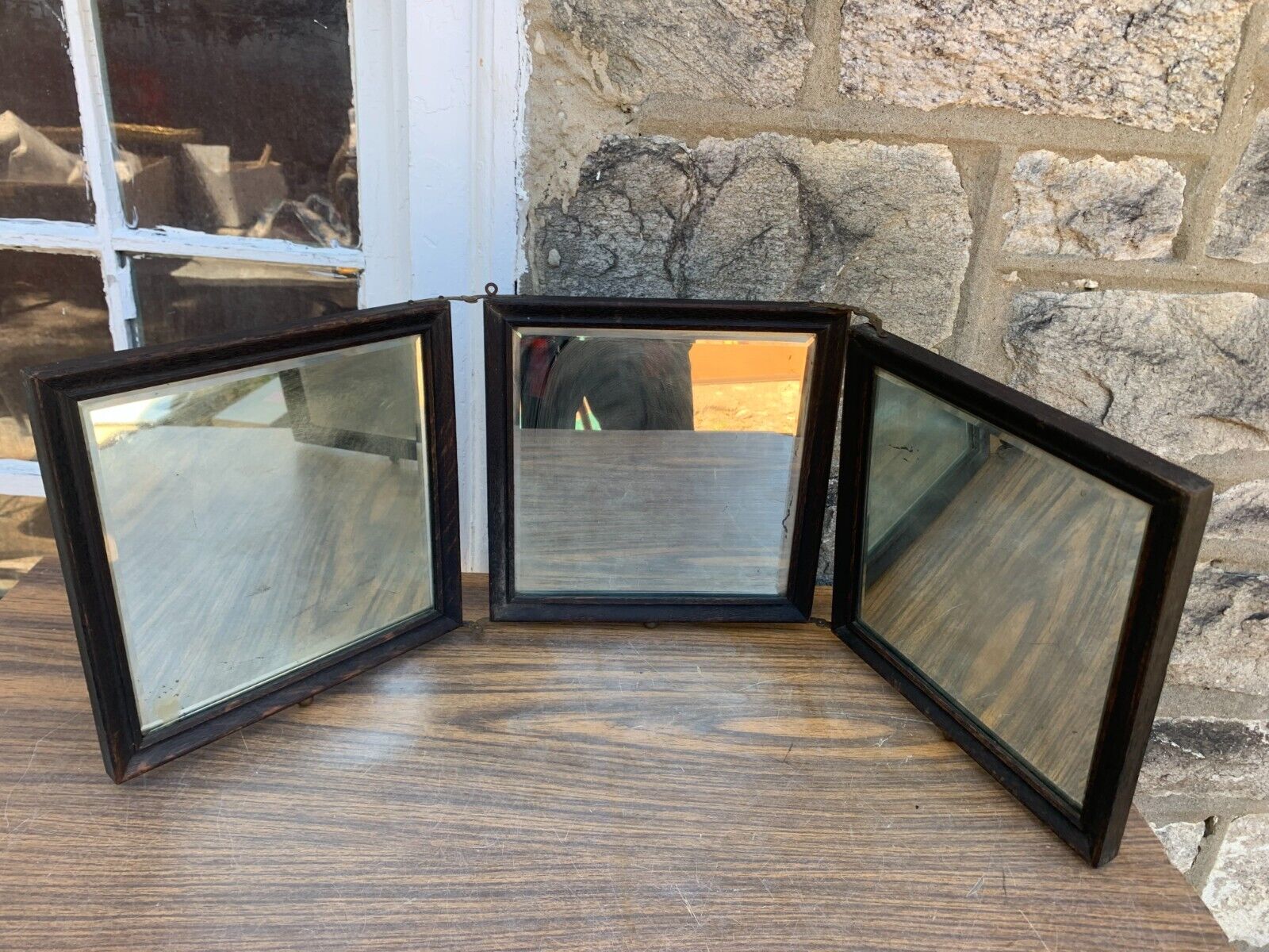 Antique 1900’s Three panel Folding Mirror Barber Men's Bathroom Shaving Makeup