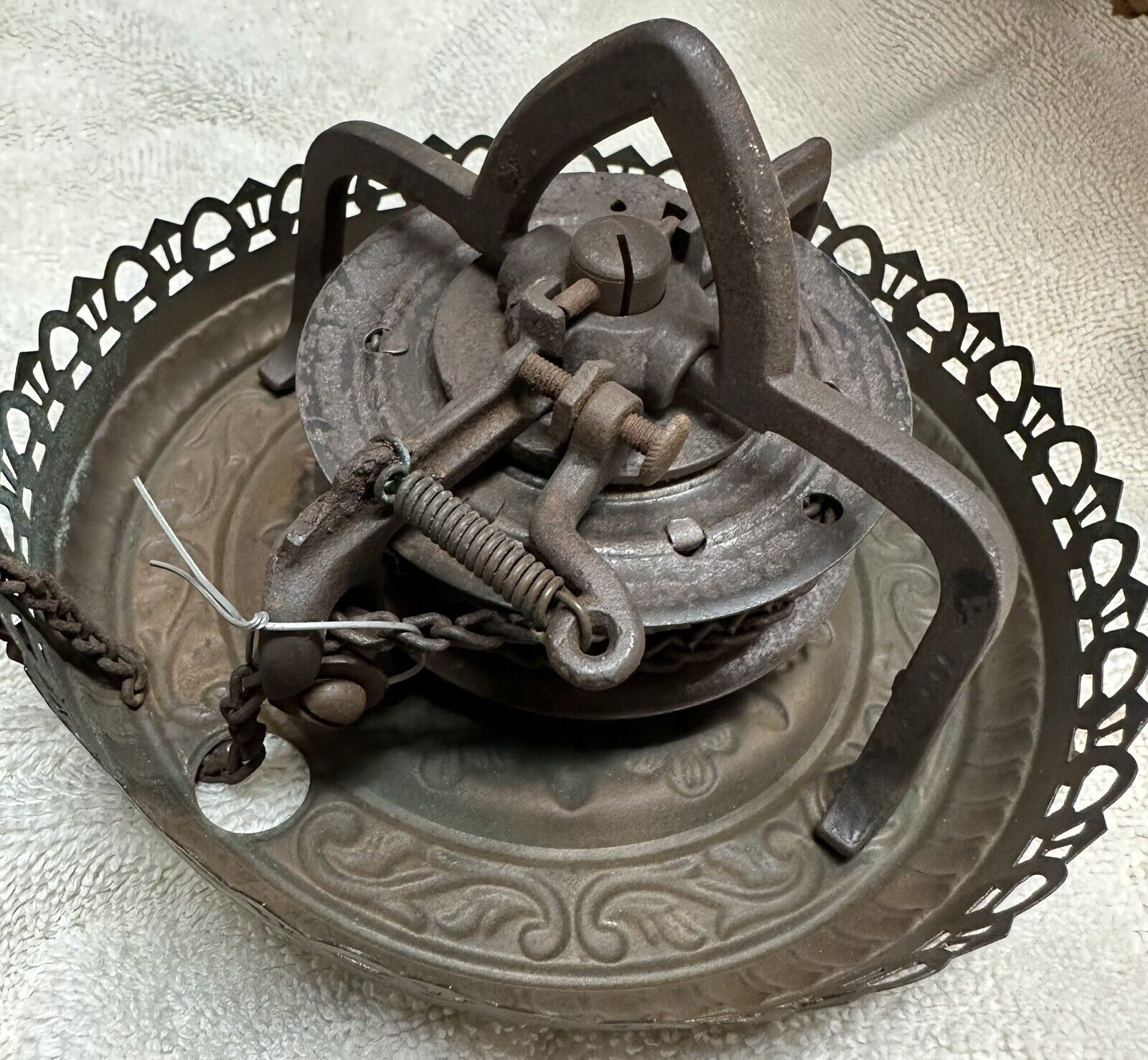 Antique 1890s B&H Bradley Hubbard Oil Lamp Retractor - Works