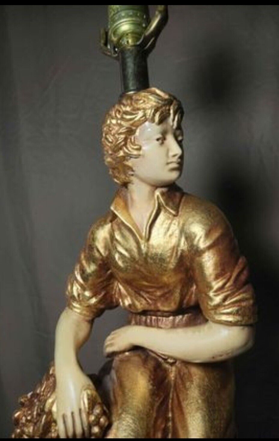 This Gorgeous Gold Les Cerises Antique lamp  from the Early 1900s very Rare Boy.