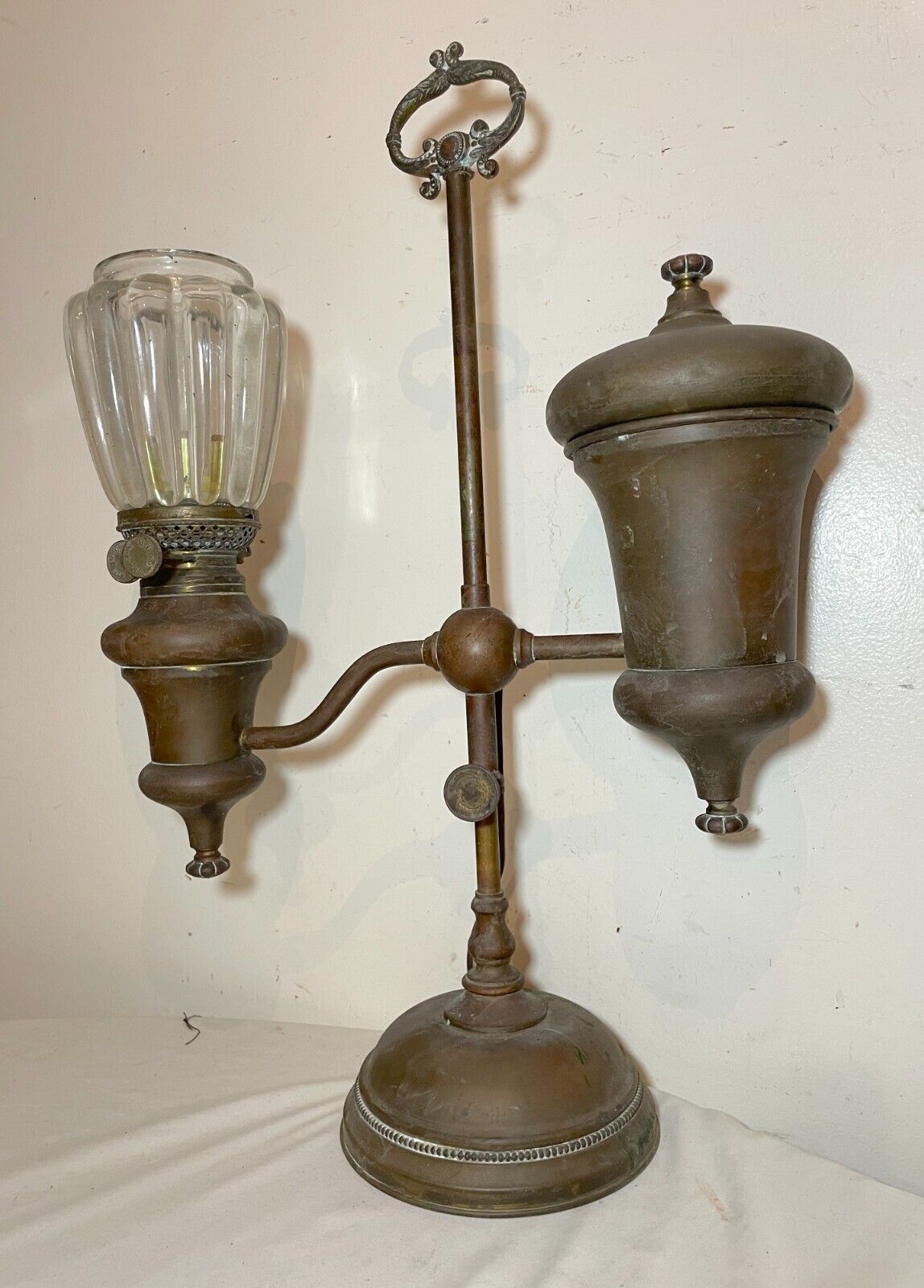 Antique 1800's Manhattan brass co. large ornate electrified oil student lamp