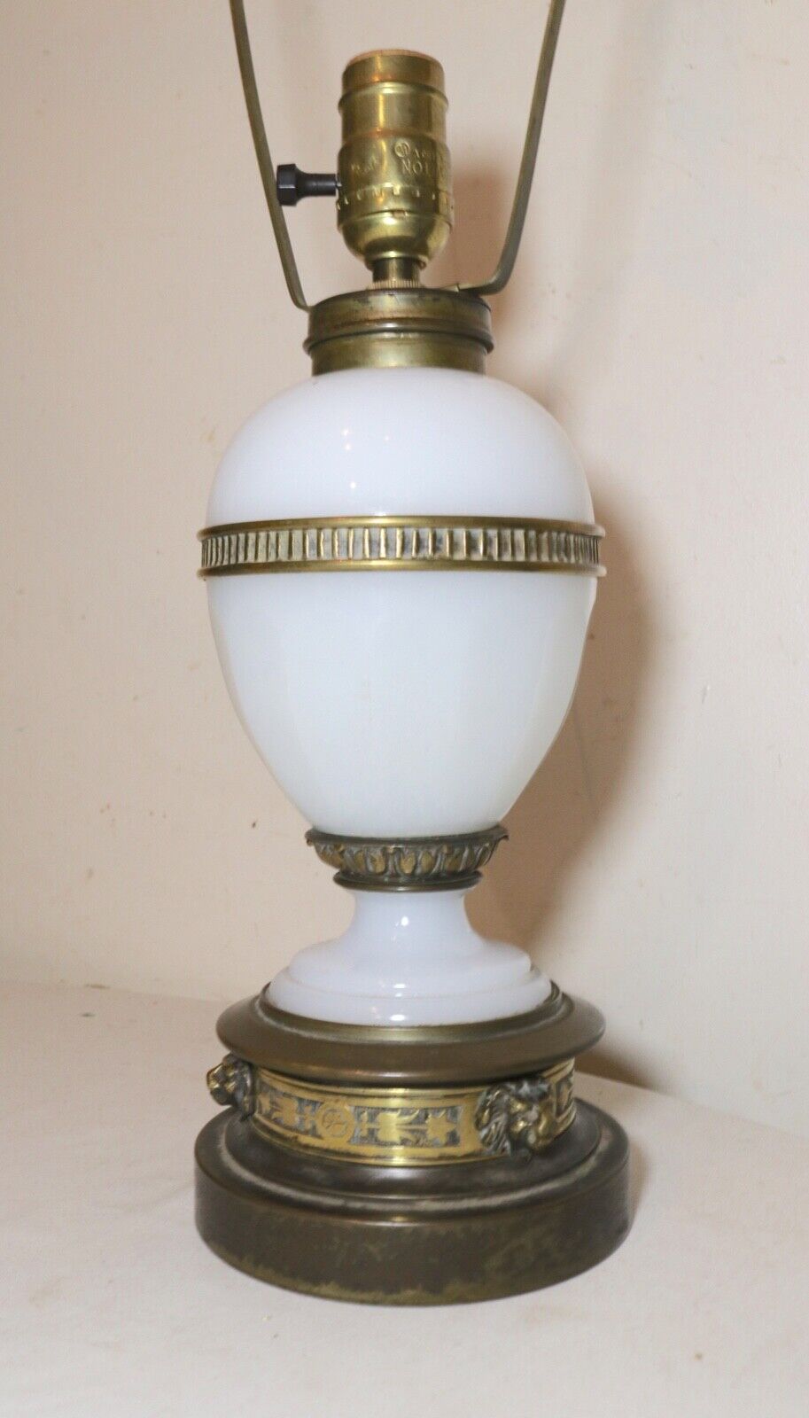 antique 1800's ornate Victorian bronze opal glass electrified oil parlor lamp