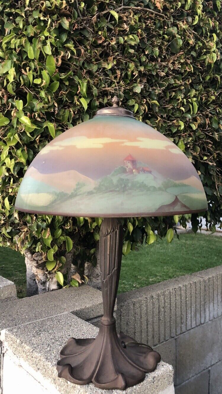 ANTIQUE PITTSBURGH REVERSE PAINTED GLASS LAMP ~ HANDEL JEFFERSON PAIRPOINT ERA