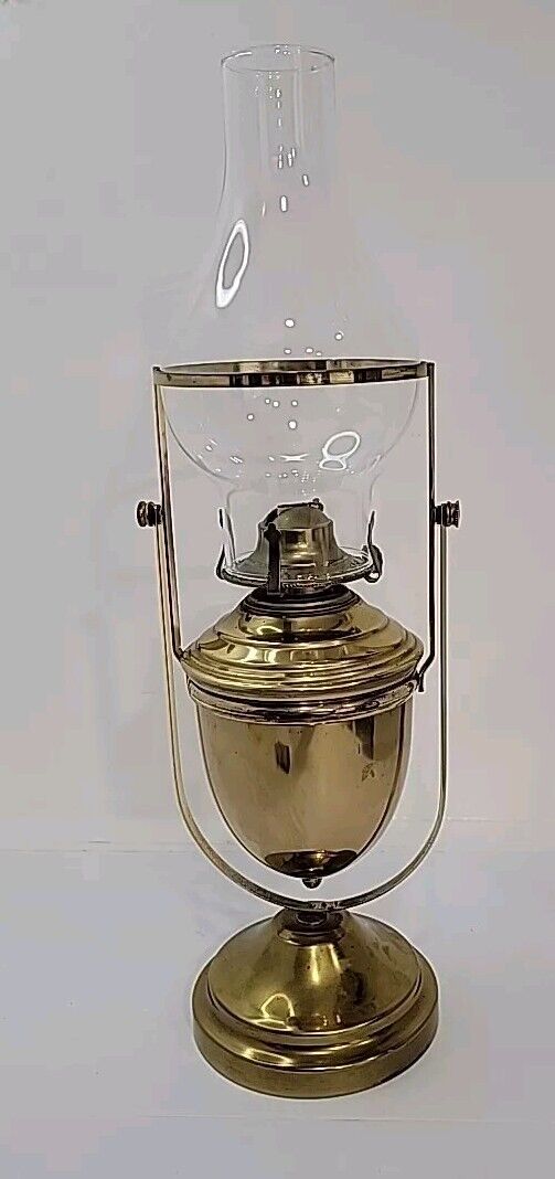 Vintage Brass Ship Gimbal Oil Lamp Swivel Wall or Table Mount 19” Tall