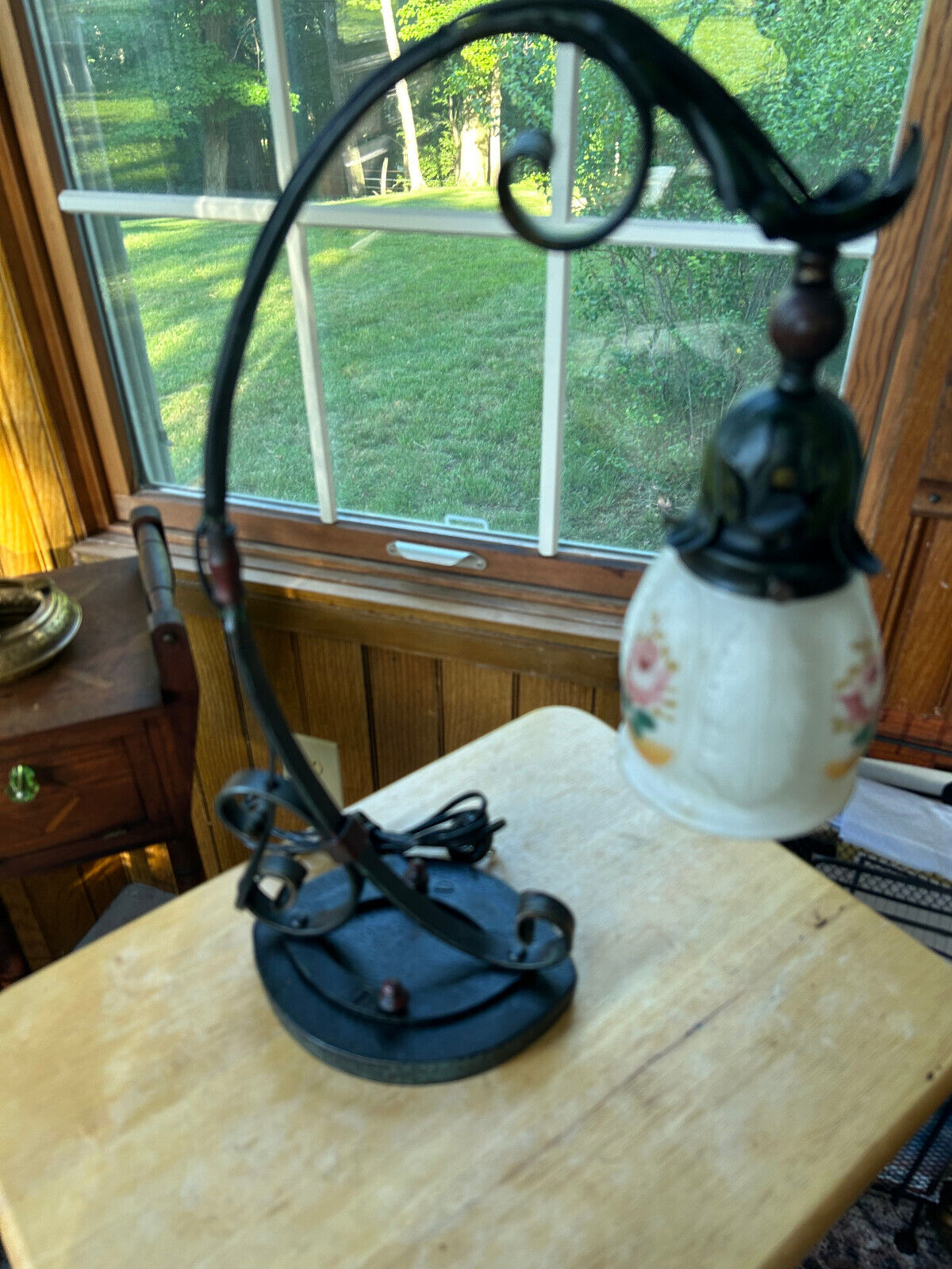 Early 1900's Art Nouveau Desk Lamp, Original Paint, Hubbell Socket, Free S/H
