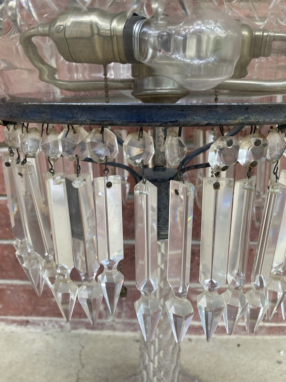 1905 American Brilliant Cut Crystal 2-Light Converted Parlor Mushroom Lamp 22”