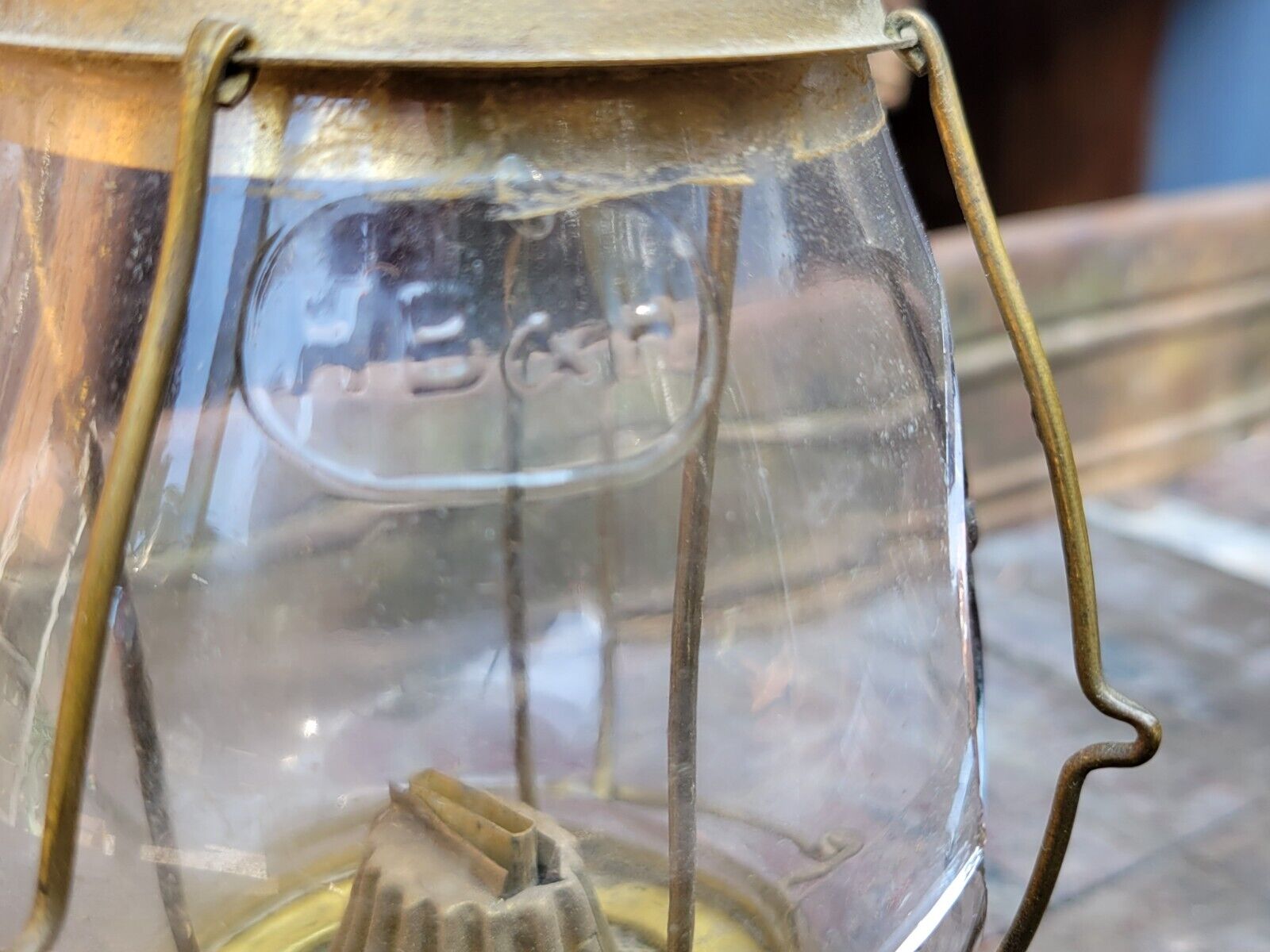 1870s HB&H Skaters Lantern Antique Brass Oil Lamp Holmes Booth & Haydens, as-is