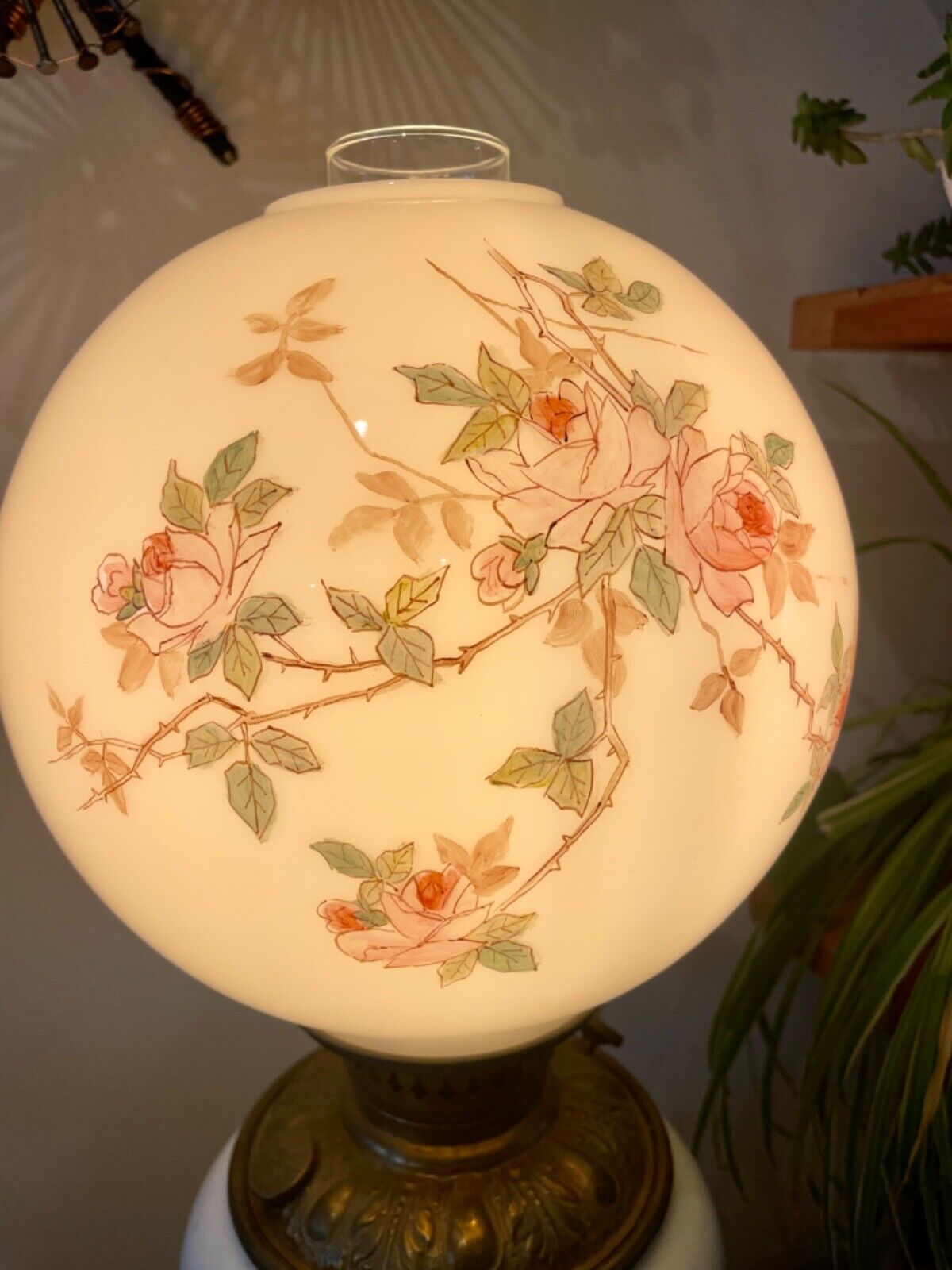 Antique Victorian Banquet Oil Lamp handpainted 1897