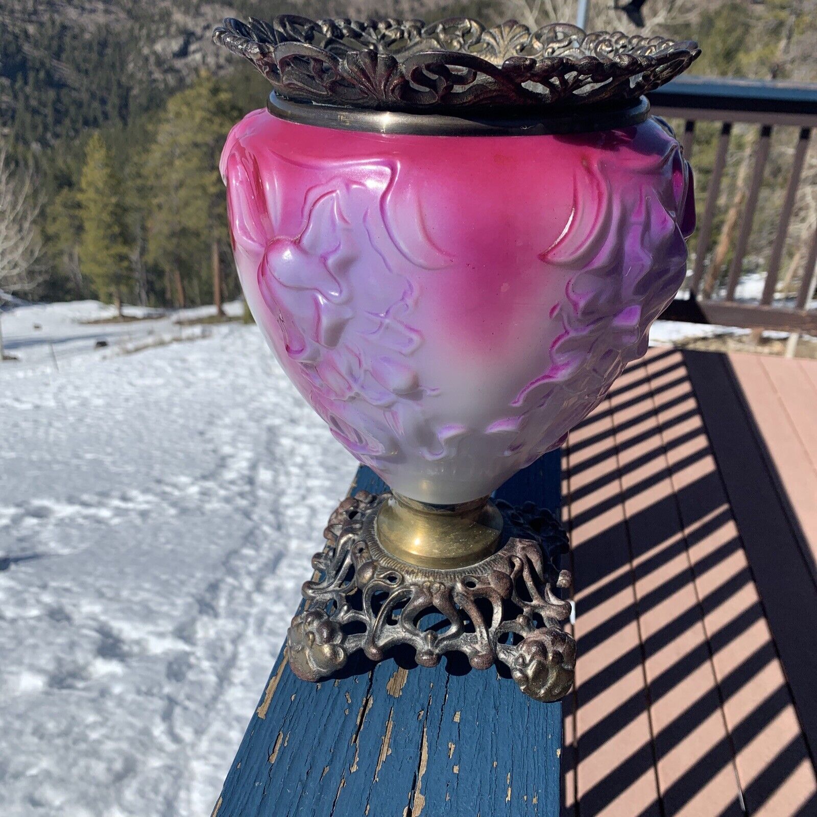 1800s GWTW Fostoria Lamp Lamp Floral Antique Banquet Lamp Base