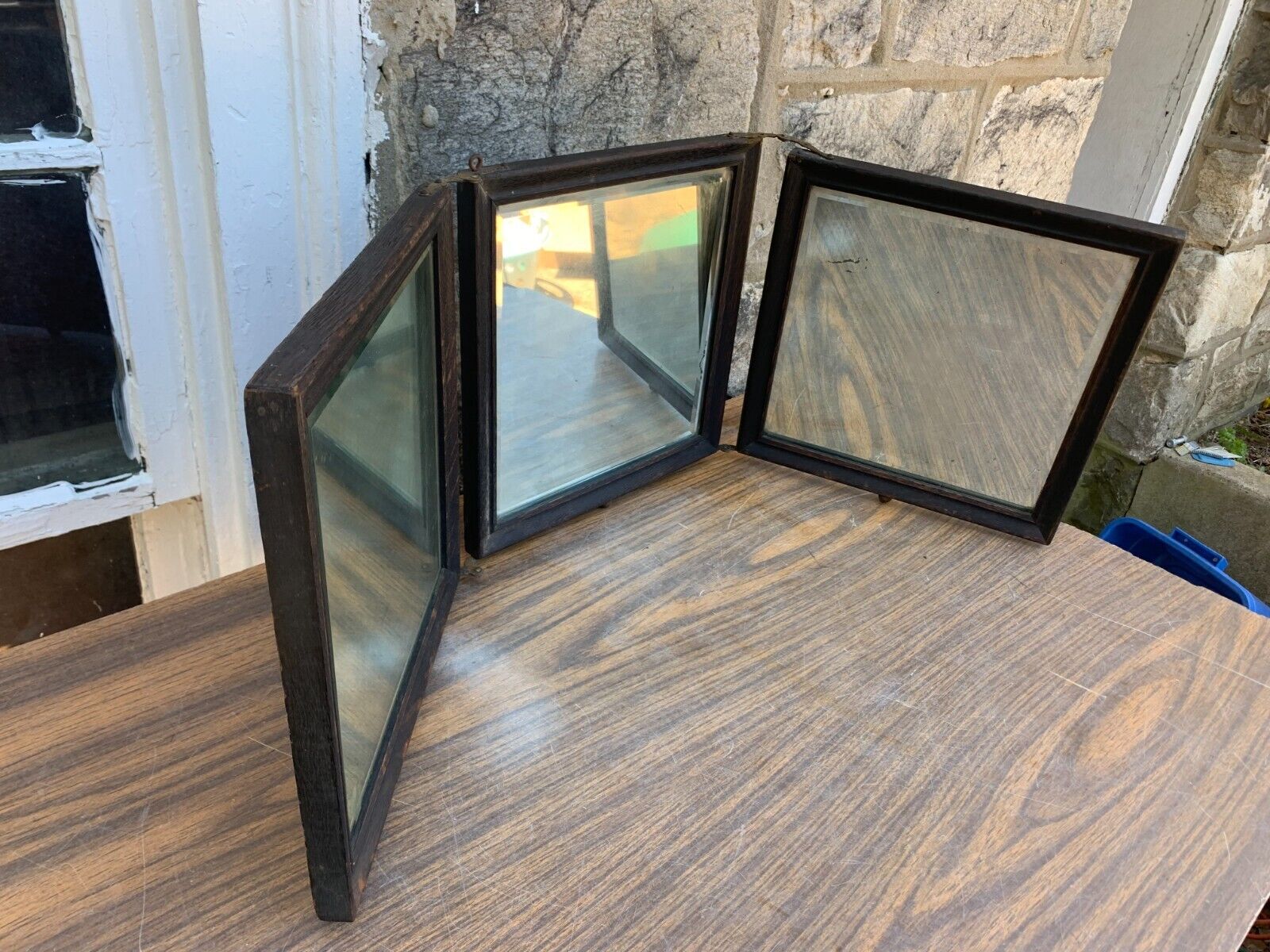 Antique 1900’s Three panel Folding Mirror Barber Men's Bathroom Shaving Makeup