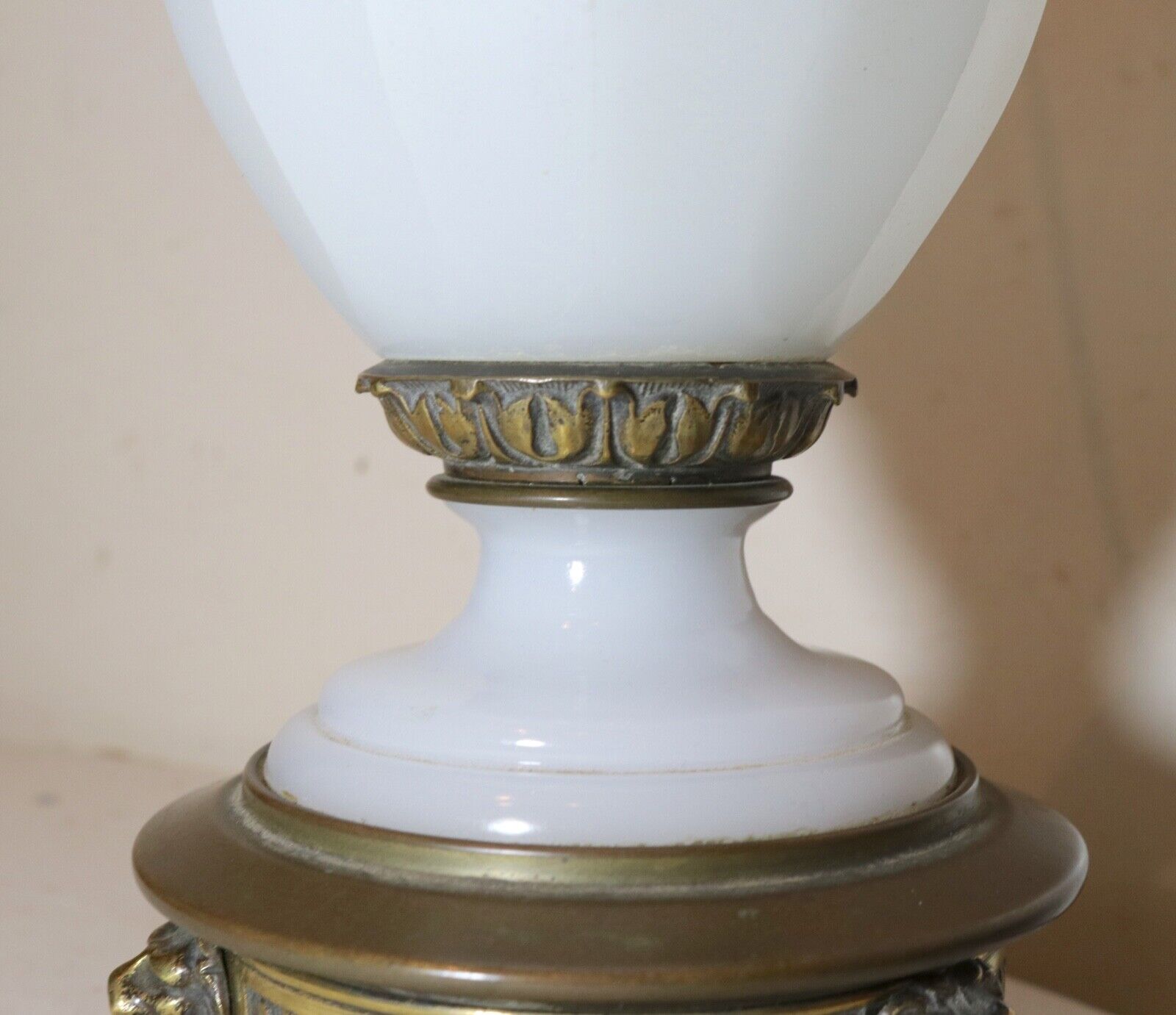 antique 1800's ornate Victorian bronze opal glass electrified oil parlor lamp