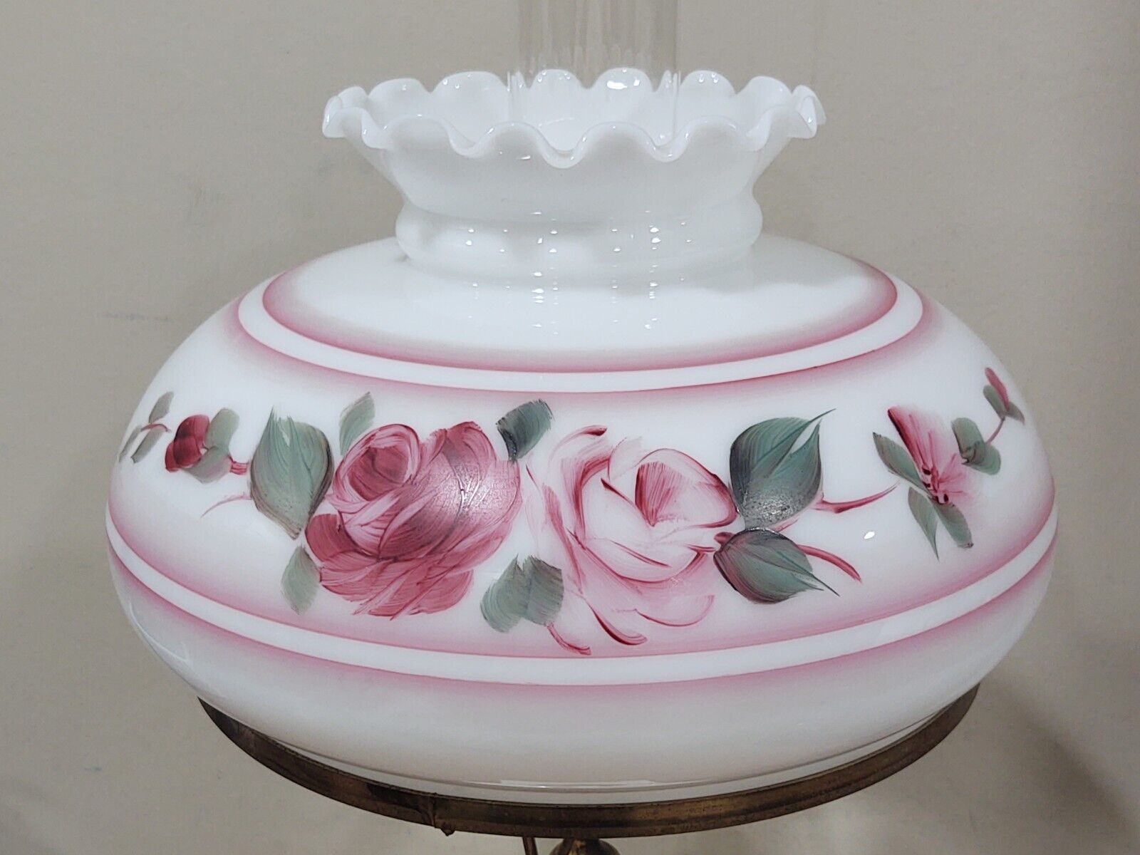Victorian Parlor Lamp Hand Painted Pink Roses ~23"  Marble Brass GWTW Hurricane