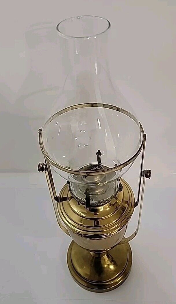 Vintage Brass Ship Gimbal Oil Lamp Swivel Wall or Table Mount 19” Tall