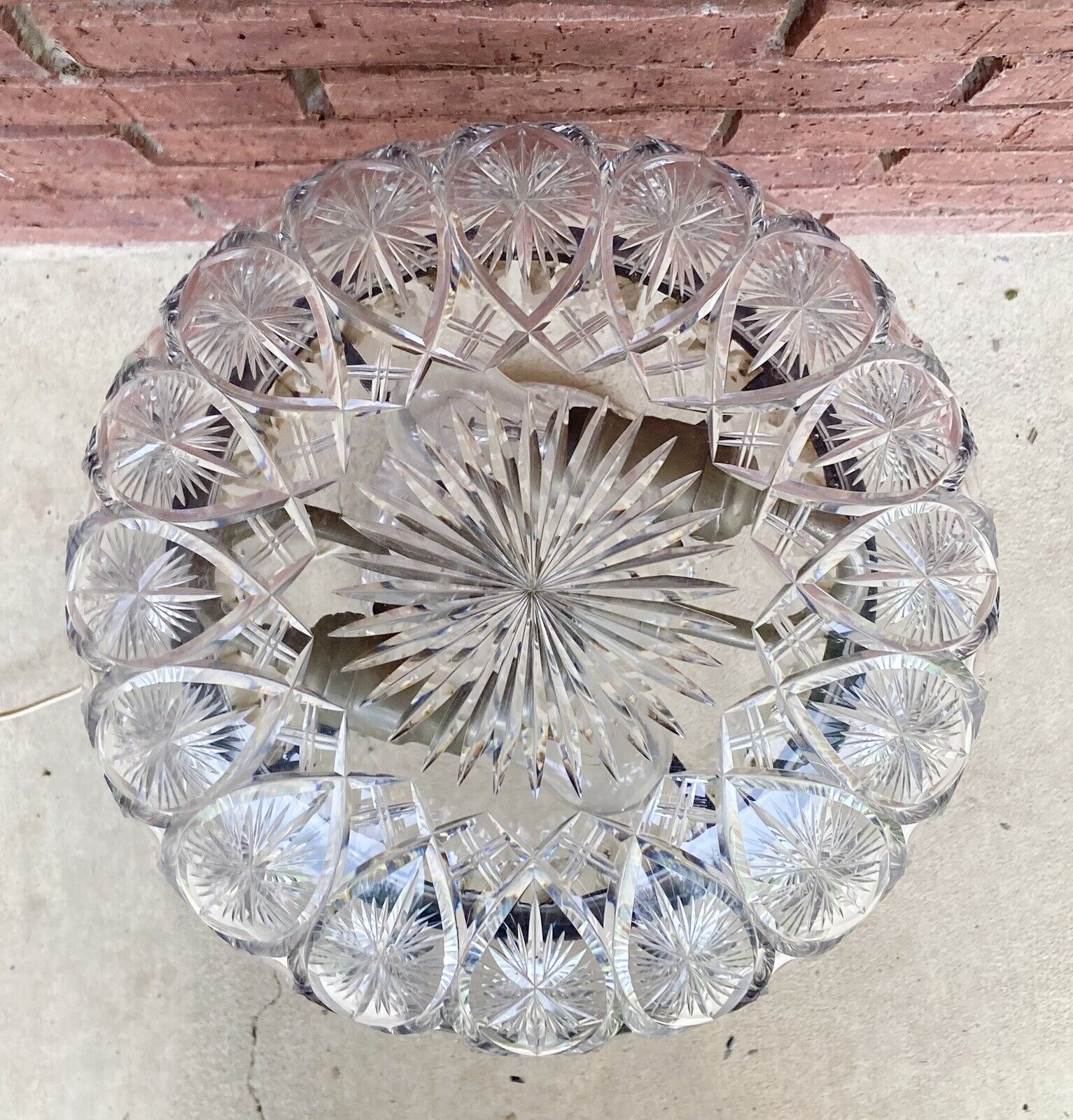 1905 American Brilliant Cut Crystal 2-Light Converted Parlor Mushroom Lamp 22”