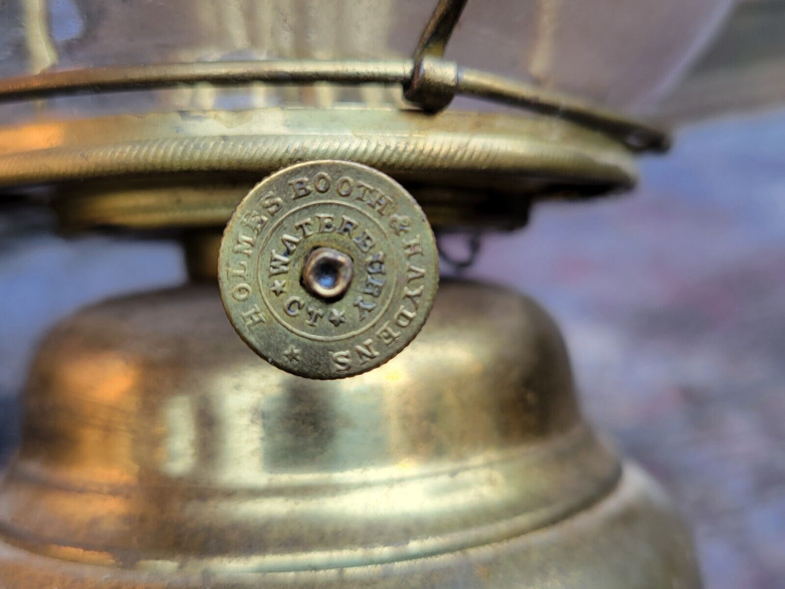 1870s HB&H Skaters Lantern Antique Brass Oil Lamp Holmes Booth & Haydens, as-is