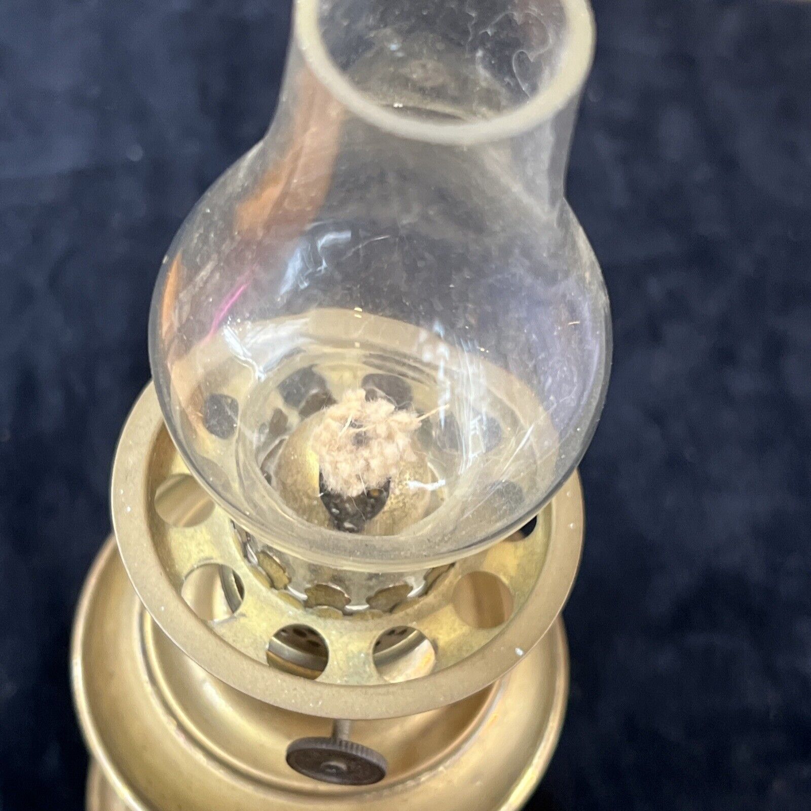 Antique Nutmeg  England Brass Oil Lamp Diminutive Unused Burner Hurricane