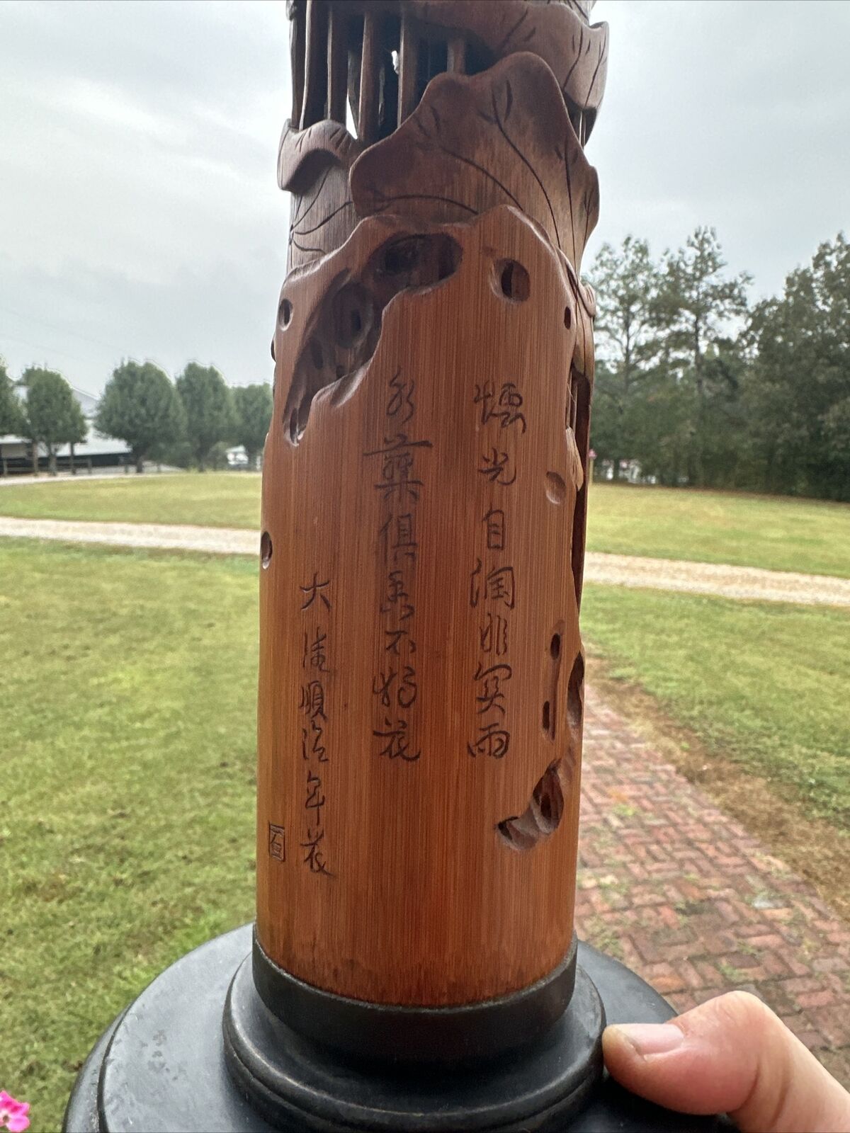 1900s Antique Chinese Incense Hand Carved bamboo Lotus Frog Asian Lamp Old HTF