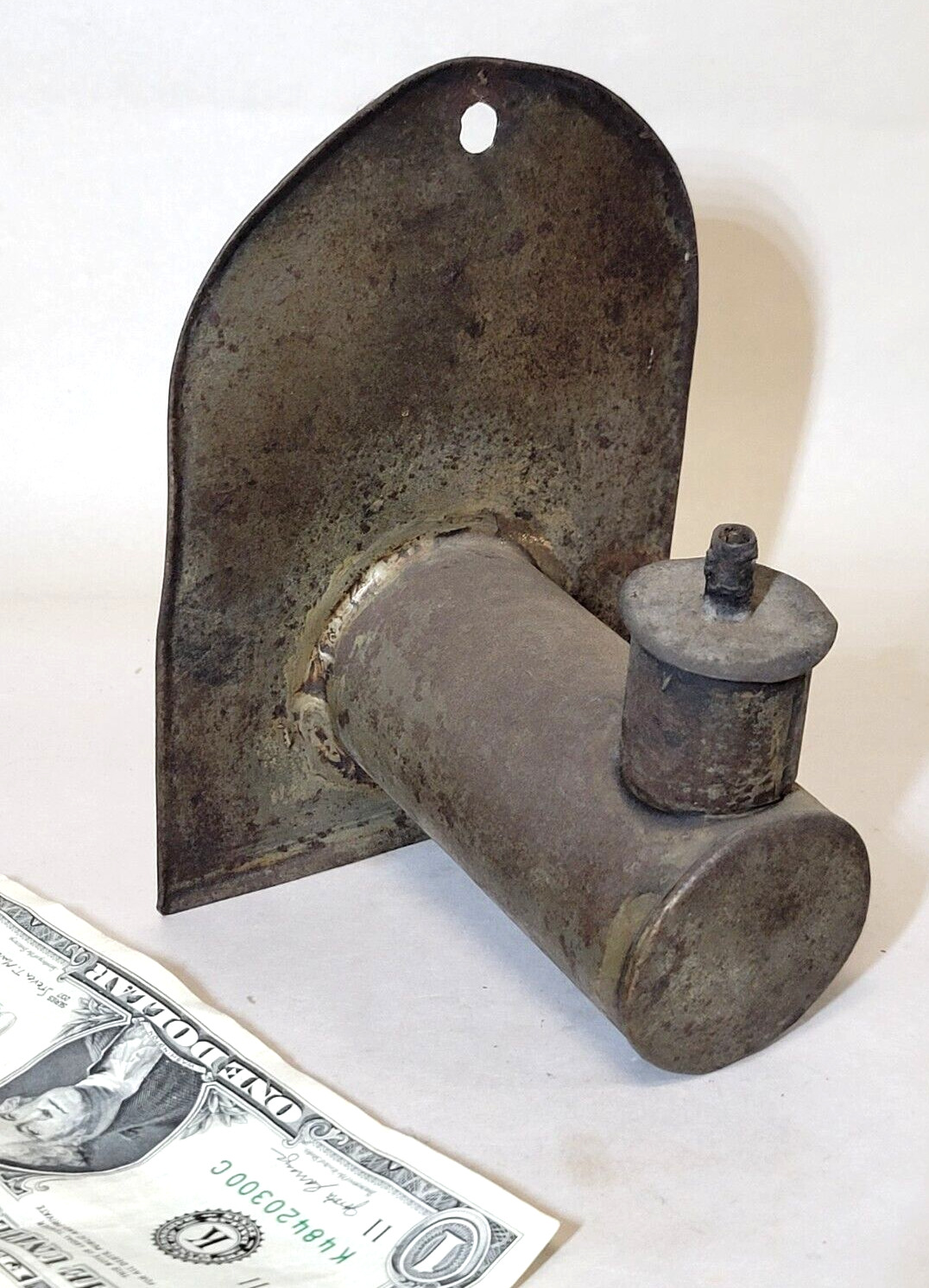 Antique Tin Whale Oil Lamp WALL SCONCE Portable Hanging Light Primitive