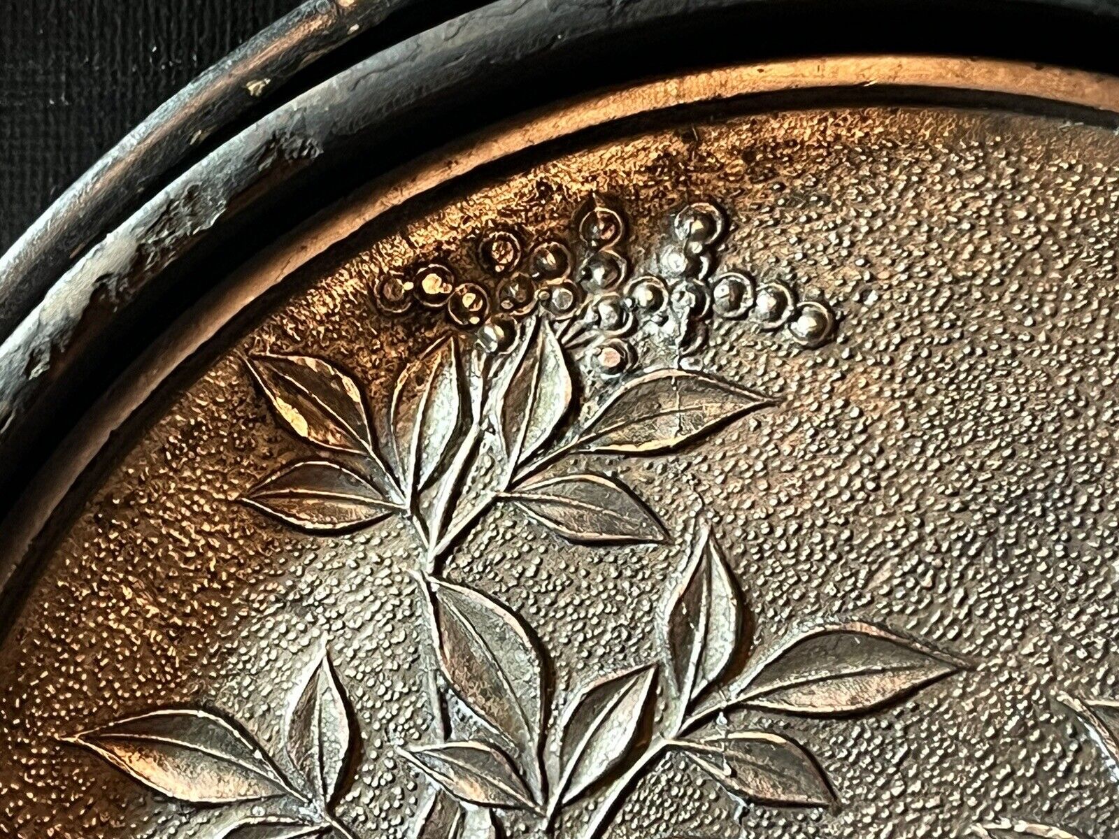 Antique 1800’s Signed Japanese Bronze Hand Mirror In Original Case