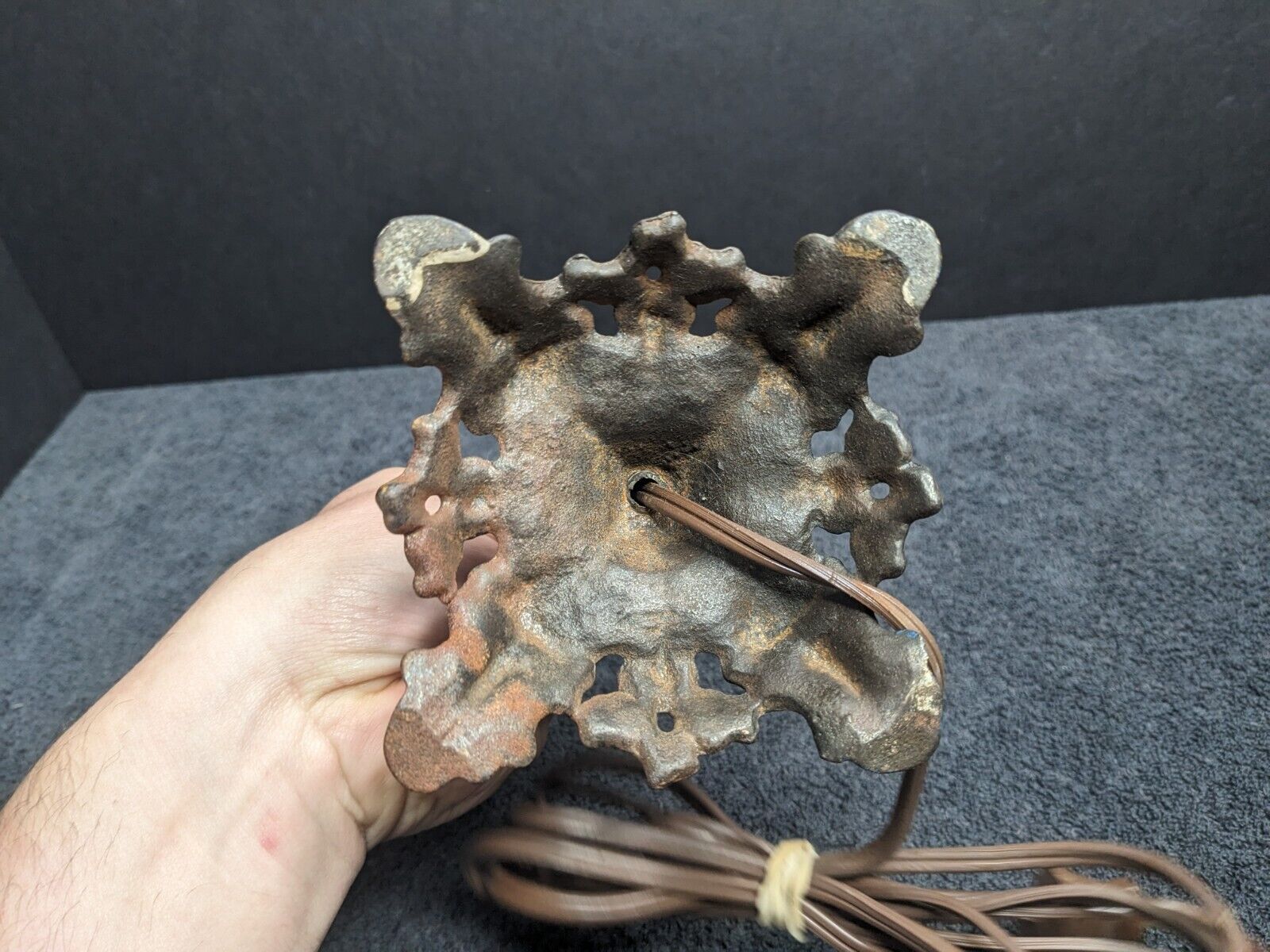 Early 1900's Antique Cast Iron Base Flower Boudoir Lamp 10.5" Tall - TESTED