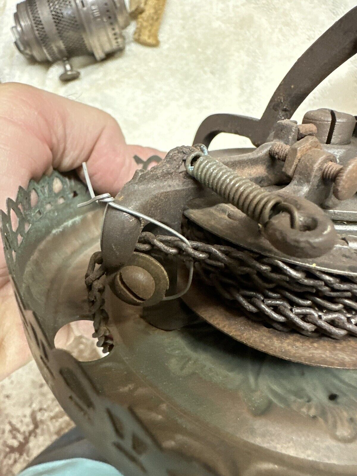 Antique 1890s B&H Bradley Hubbard Oil Lamp Retractor - Works