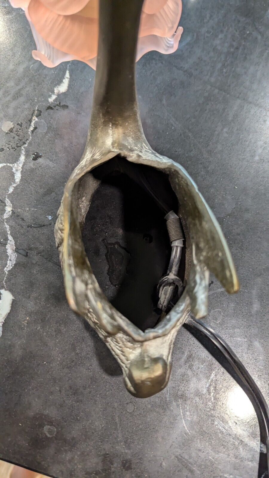 Art Nouvea Cast Iron Swan Planter Vase Table Lamp 9" Tall Art Deco Mid Century 