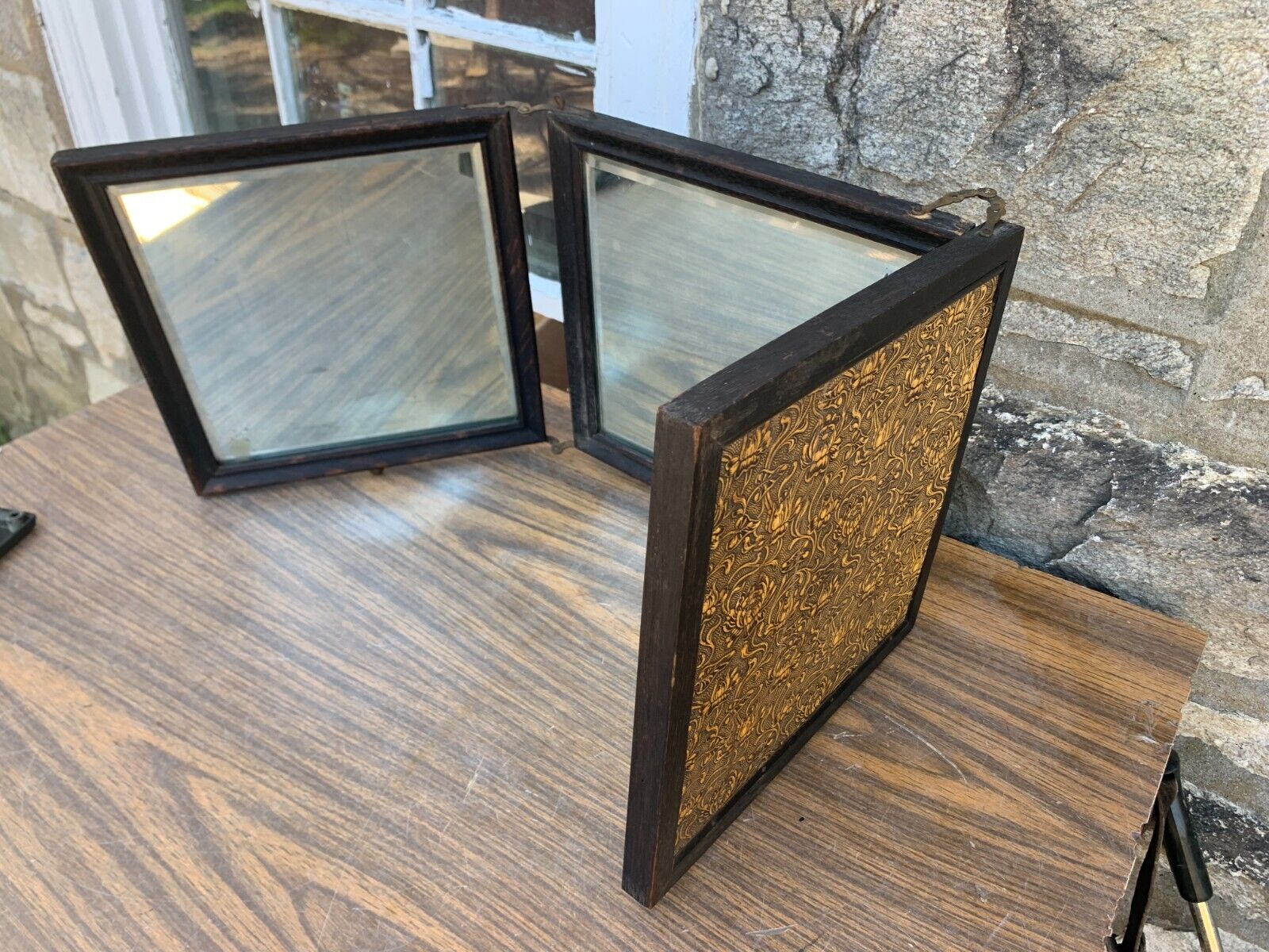 Antique 1900’s Three panel Folding Mirror Barber Men's Bathroom Shaving Makeup
