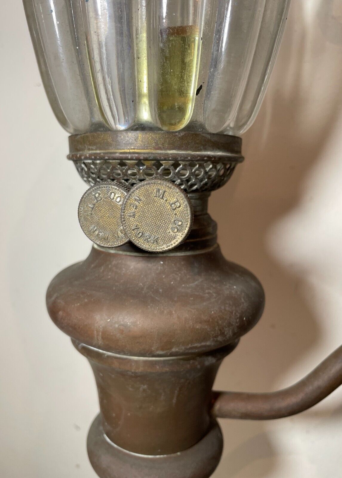 Antique 1800's Manhattan brass co. large ornate electrified oil student lamp