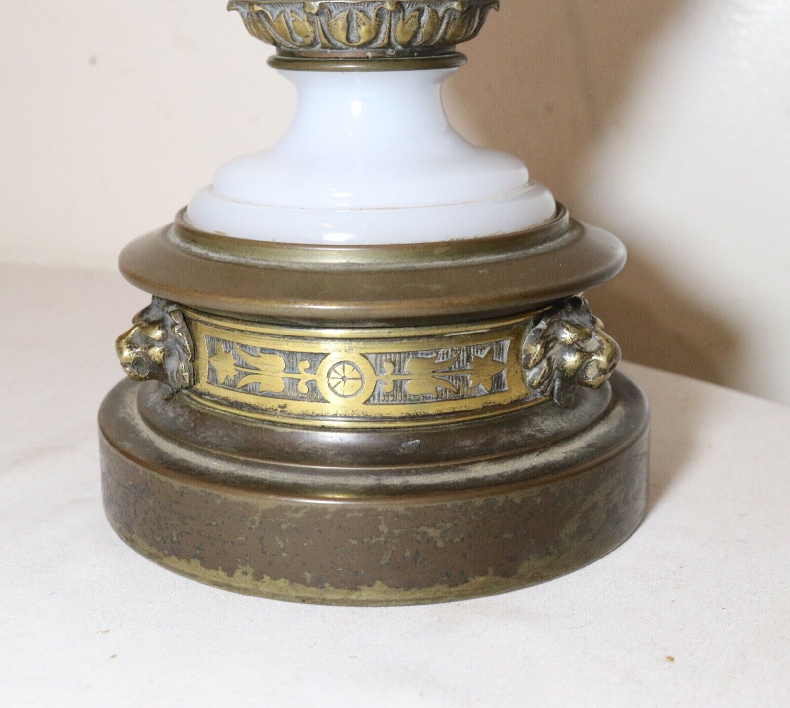 antique 1800's ornate Victorian bronze opal glass electrified oil parlor lamp