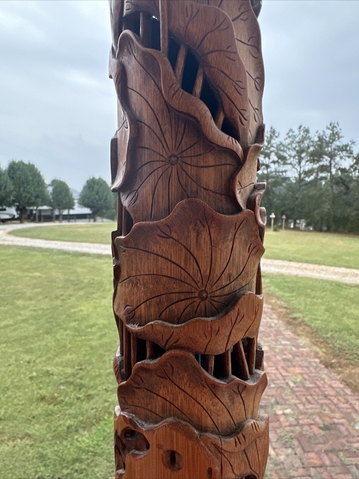 1900s Antique Chinese Incense Hand Carved bamboo Lotus Frog Asian Lamp Old HTF