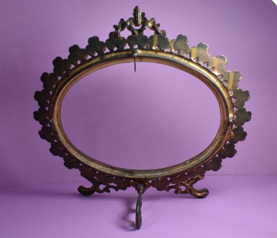Large Antique Victorian Oval Metal Mirror or Picture Frame  Circa 1800s