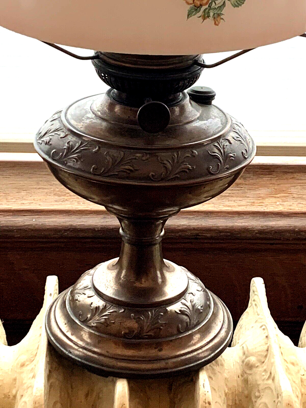 VINTAGE RARE 1800s LIBERTY 23" BRITISH COPPER OIL LAMP W/ BLUE BIRD SHADE (SH)