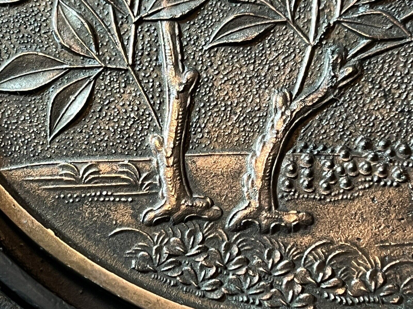 Antique 1800’s Signed Japanese Bronze Hand Mirror In Original Case