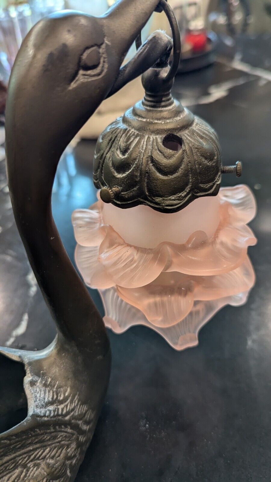 Art Nouvea Cast Iron Swan Planter Vase Table Lamp 9" Tall Art Deco Mid Century 