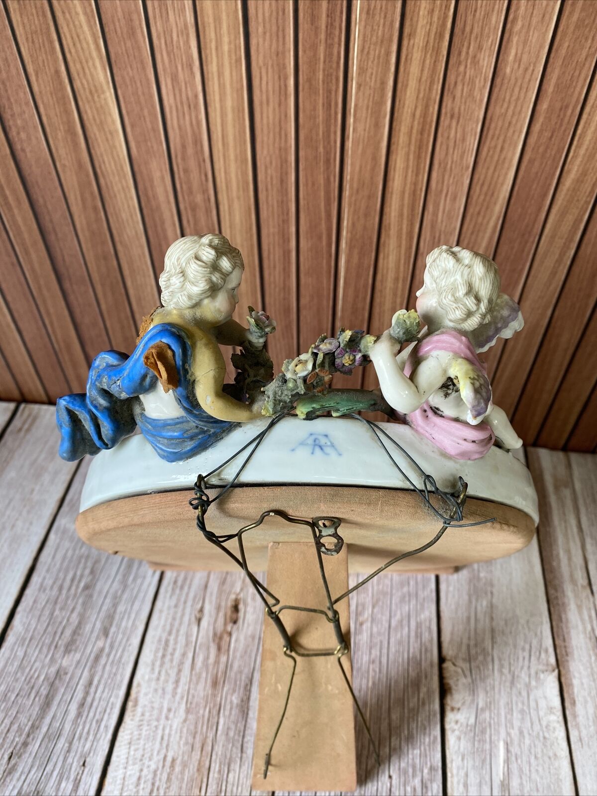 Antique 1700s Hand Painted Meissen Porcelain Cherub Figural Flowers Mirror