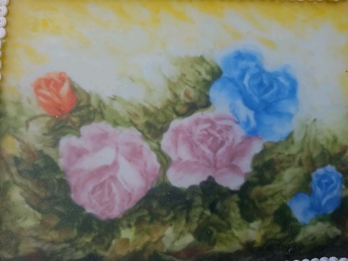 Meyda Tiffany Reverse Paint Roses Table Lamp Beaded Fringe Victorian   24x15x11