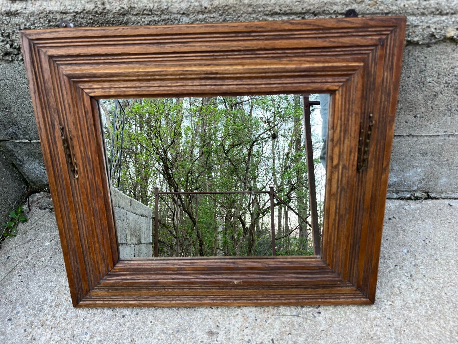 Antique 1800s Victorian Wall Tilt Mirror & Chalkboard Frame Magazine Holder Wood