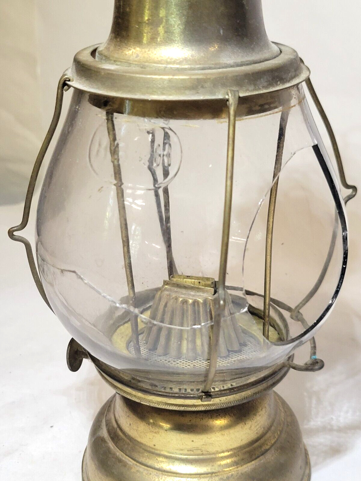 1870s HB&H Skaters Lantern Antique Brass Oil Lamp Holmes Booth & Haydens, as-is