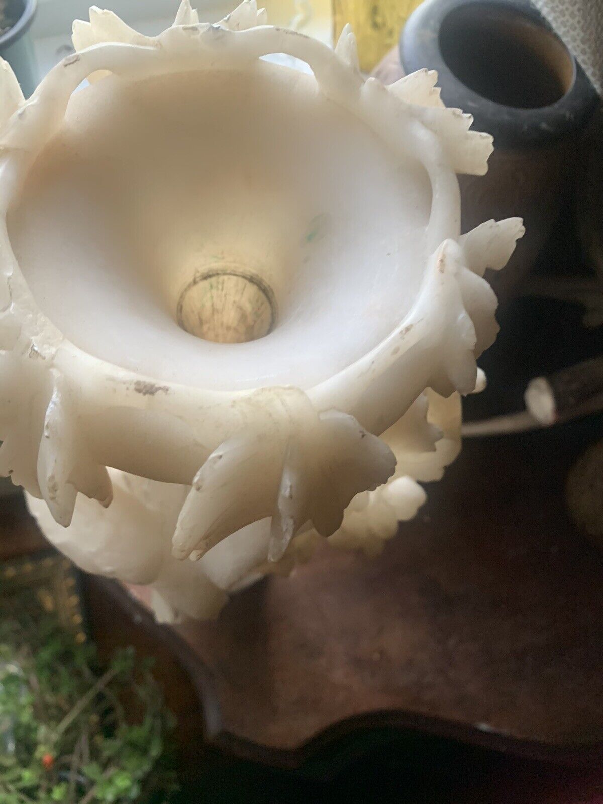 late 1800’s ALABASTER PEDISTAL Italian Hand-carved Grape Vine/Dove Motif  -LAMP